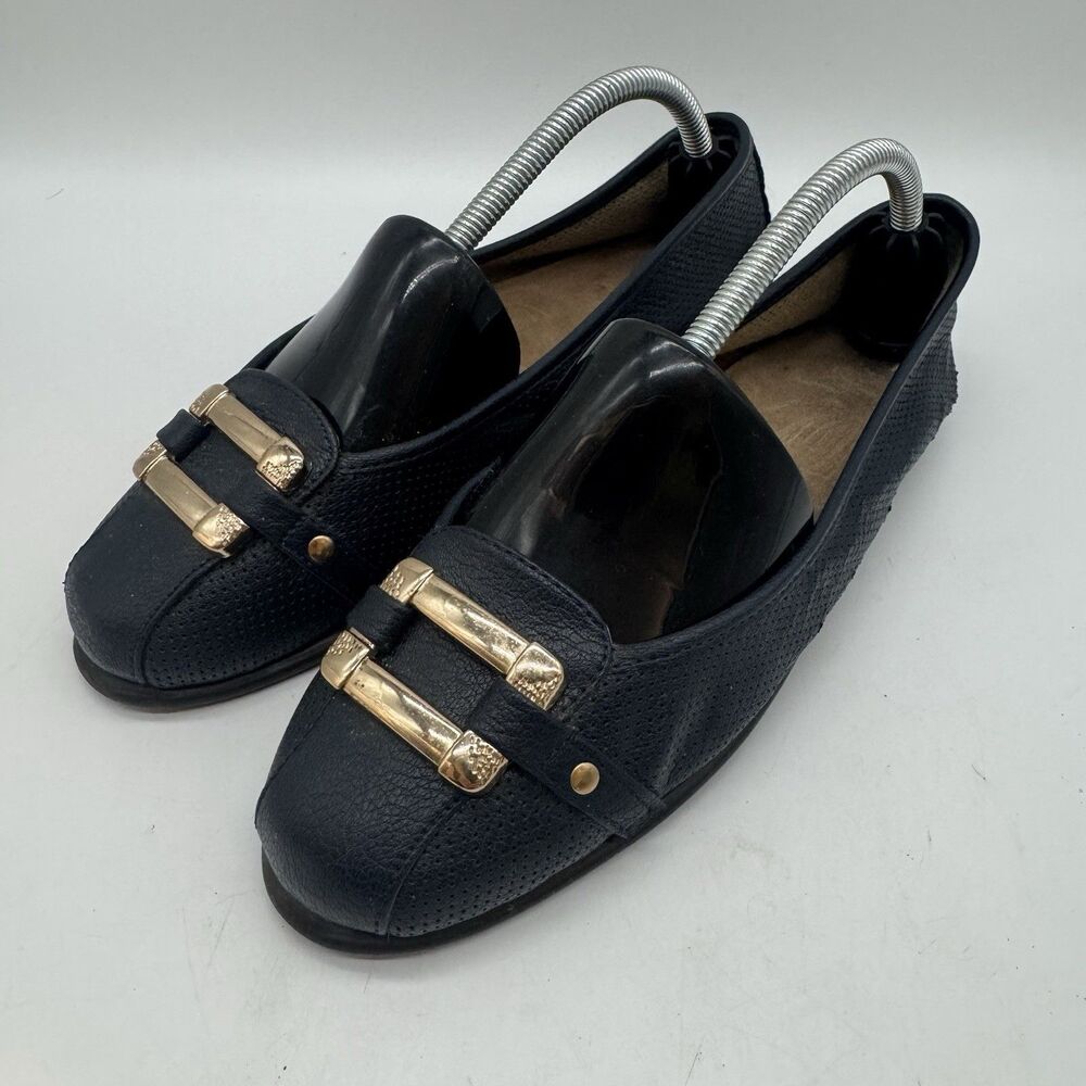 Aerosoles Sherbet 2 Ballet Flats Women's 6.5 Navy Blue Gold Buckle Comfort Shoes
